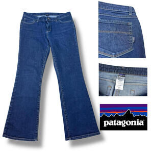 Patagonia Womens Flare Jeans Blue Organic Cotton Dark Wash Mid Rise 31” Wide Leg